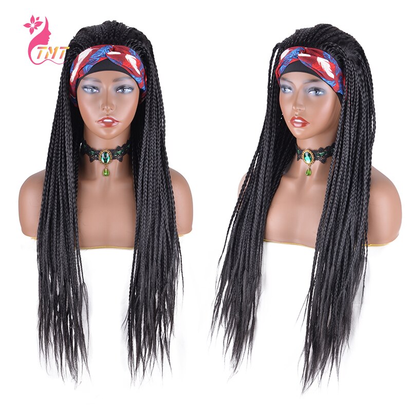 Braided Wigs With Headband Full Synthetic Wig Box Braids Wig Headband Wigs For Women Easy to Wear
