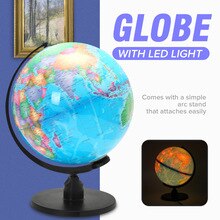 25CM World Globe Map Rotating Stand+ LED Light World Earth Globe Map School Geography Educational Kids Exploring Home Decor