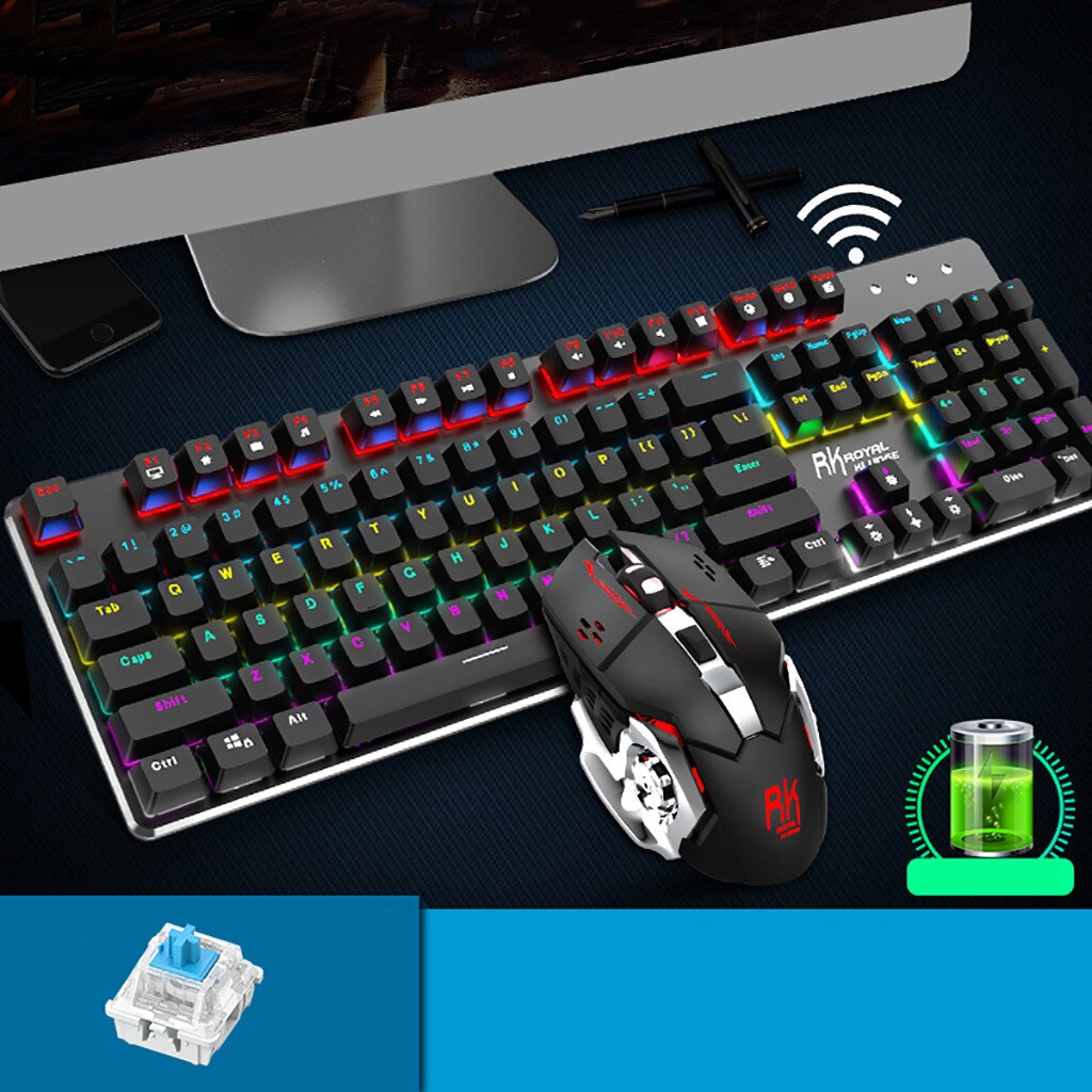 104 Keys Backlight Games gaming pc Mechanical Wireless keyboard and mouse With + 3600DPI Mouse Mice: A
