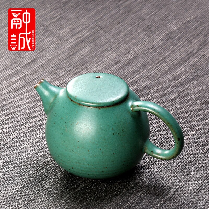 Vintage Tea Loop-handled Teapot Ceramic Retro Tea Making Device Household Copper Handles Single Teapot Tea Kettle Japanese Style: Antique Pottery  Teapot  Inverted Pot Malachite Green