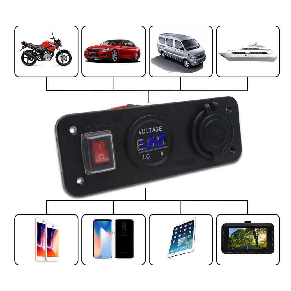 12v usb-aansluiting voltmeter meter met auto sigarettenaansteker dubbele usb-aansluiting paneel basis voor auto vrachtwagen boot