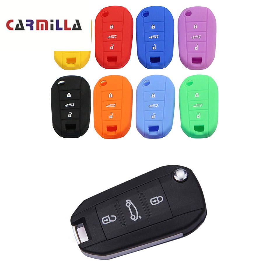 Carmilla 3- knops siliconen autosleutel beschermhoesje voor peugeot accessoires