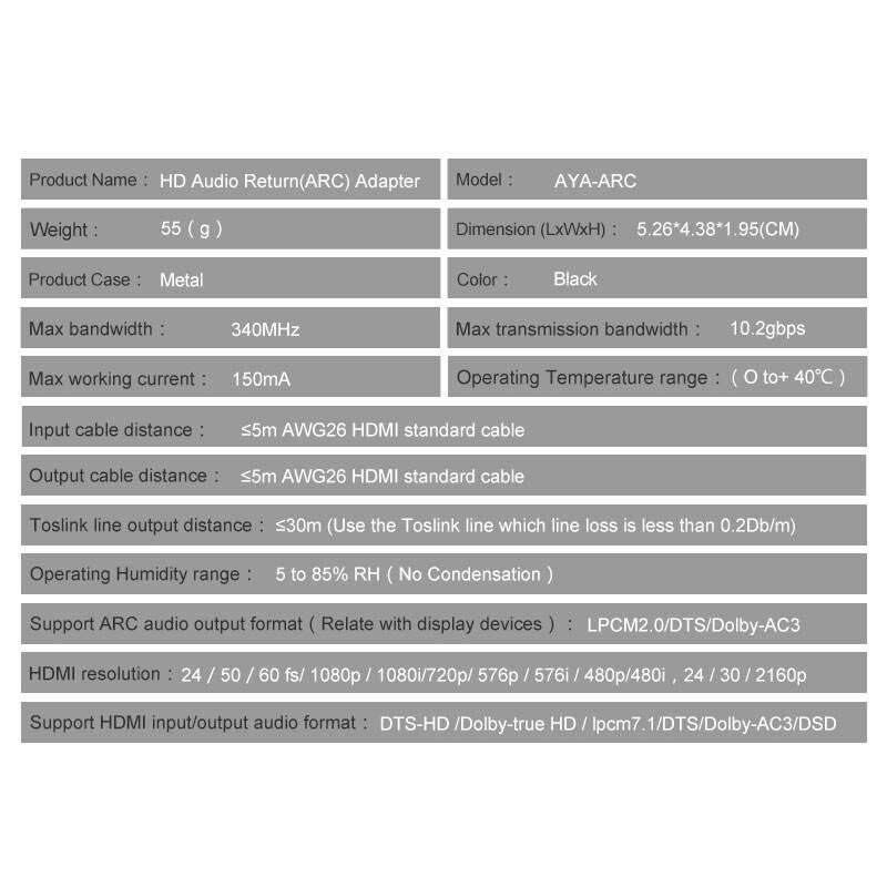 ARC Adapter HDMI to ARC 4Kx2K HDMI TO ARC Converter Optical Audio Return Adapter for Laptop, DVD, Game Consoles