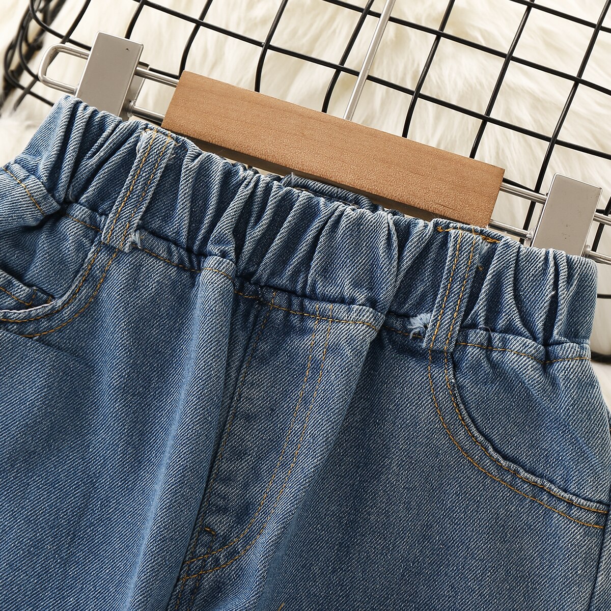 Casual Jongens Jeans Solid Elastische Taille Lange Kinderen Broek Mode Losse Gaten Jongens Denim Broek voor 6 8 10 12 jaar Kinderen