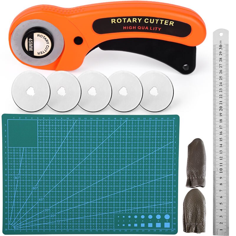 LMDZ Rotary Cutter with Circular Blade Fabric Cutter Stainless steel straight ruler Grid Lines Cutting Mat for Leather Tools: type4