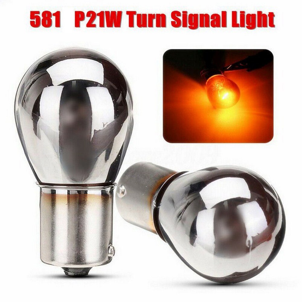 2X Car Indicator Light Turn Signal Chrome Plated Amber Bulbs 581 BAU15S P21W P21W