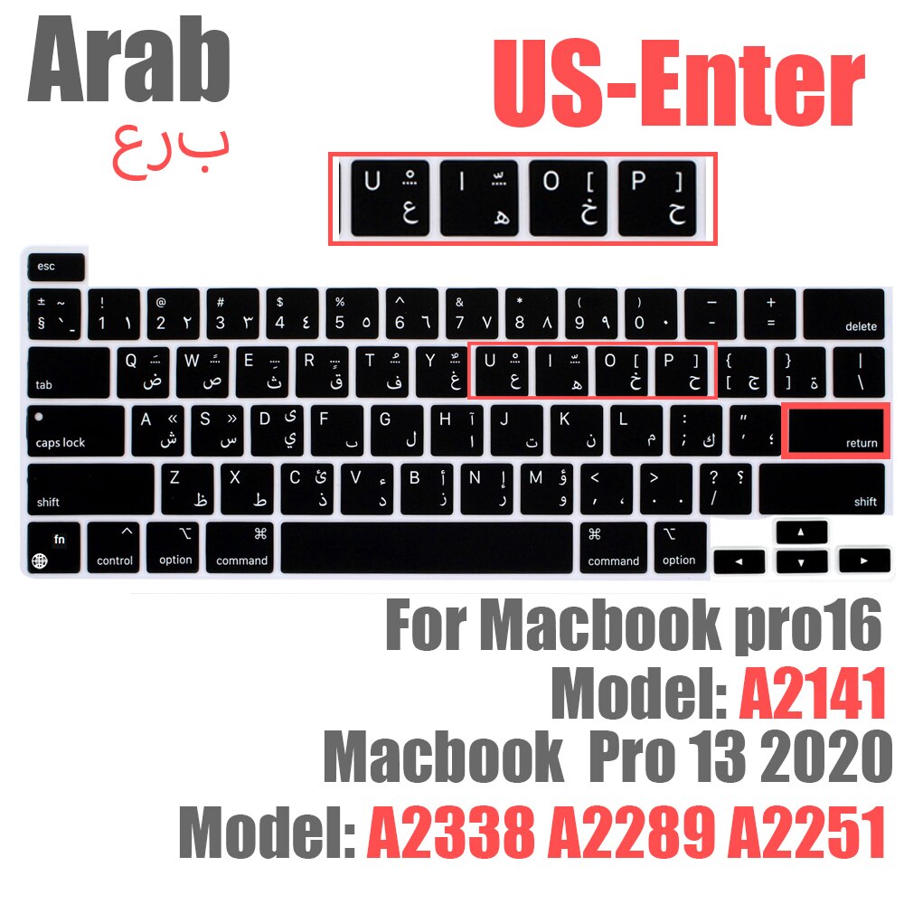 SDYIGOE Laptop Tastatur Schutzhülle für Macbook Pro13 M1 A2338/A2289/A2251 Tastatur Abdeckung für Macbook pro16 a2141 Neue: US Arab