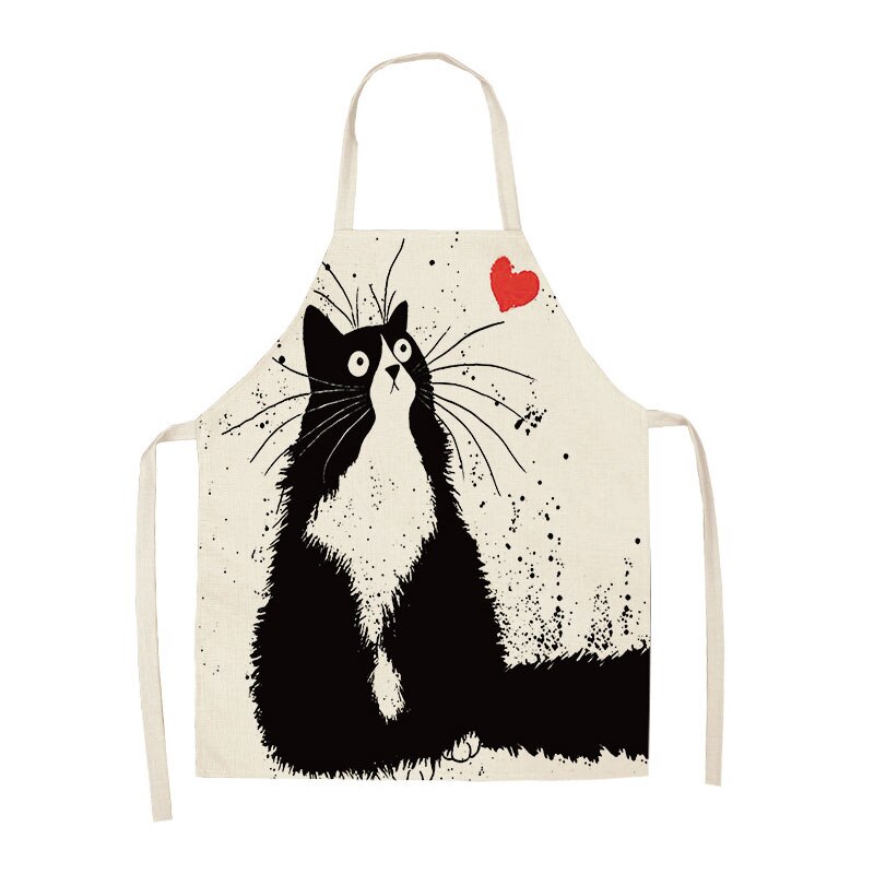 Moderne minimalistische schattige cartoon katten patroon schort katoen en linnen materiaal is verfrissend en gemakkelijk te dragen: 1 / 49 cm x 40cm