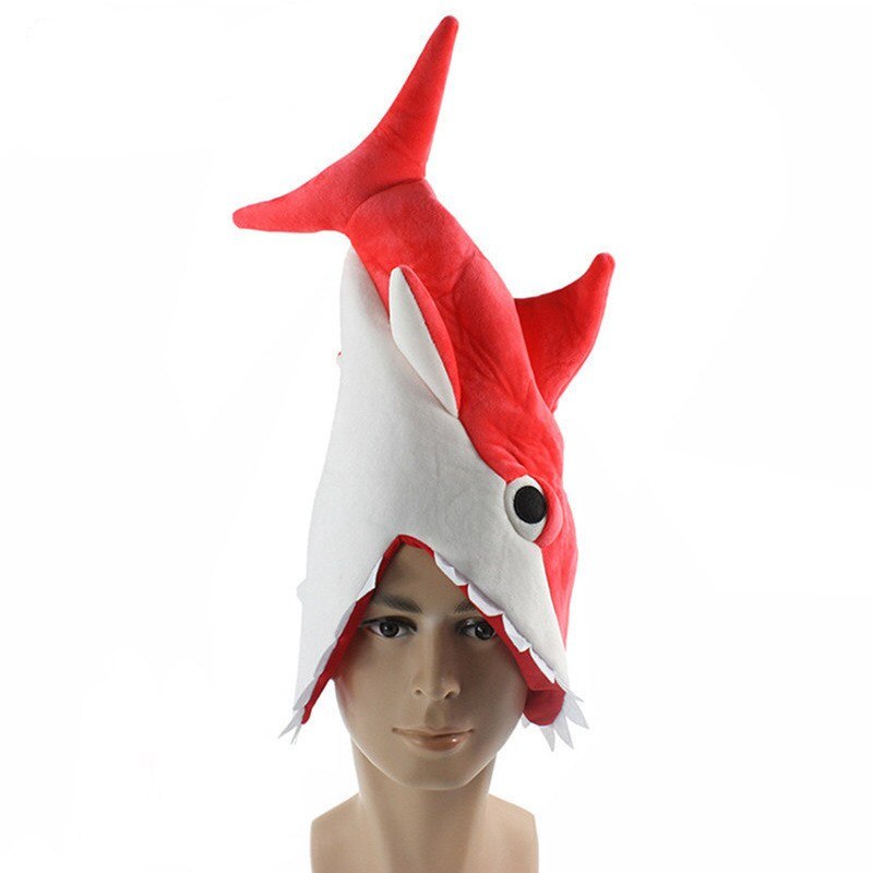 Wzcx personlighed halloween fest plys haj hat unisex tidevand blå grå rød kostume hat: 02
