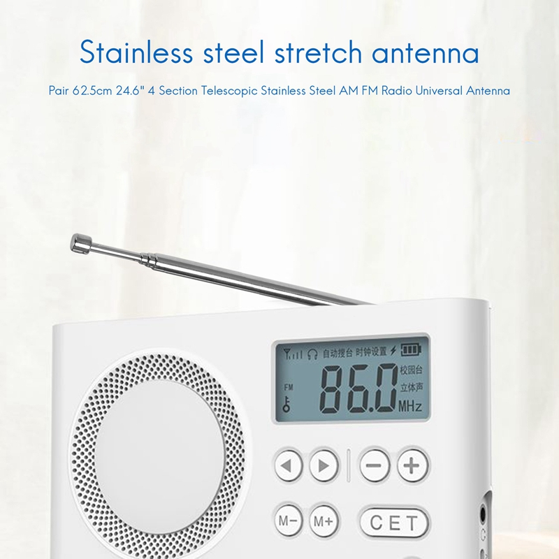 Paar 62.5Cm 24.6 "4 Sectie Telescopisch Roestvrij Staal Am Fm Radio Universele Antenne