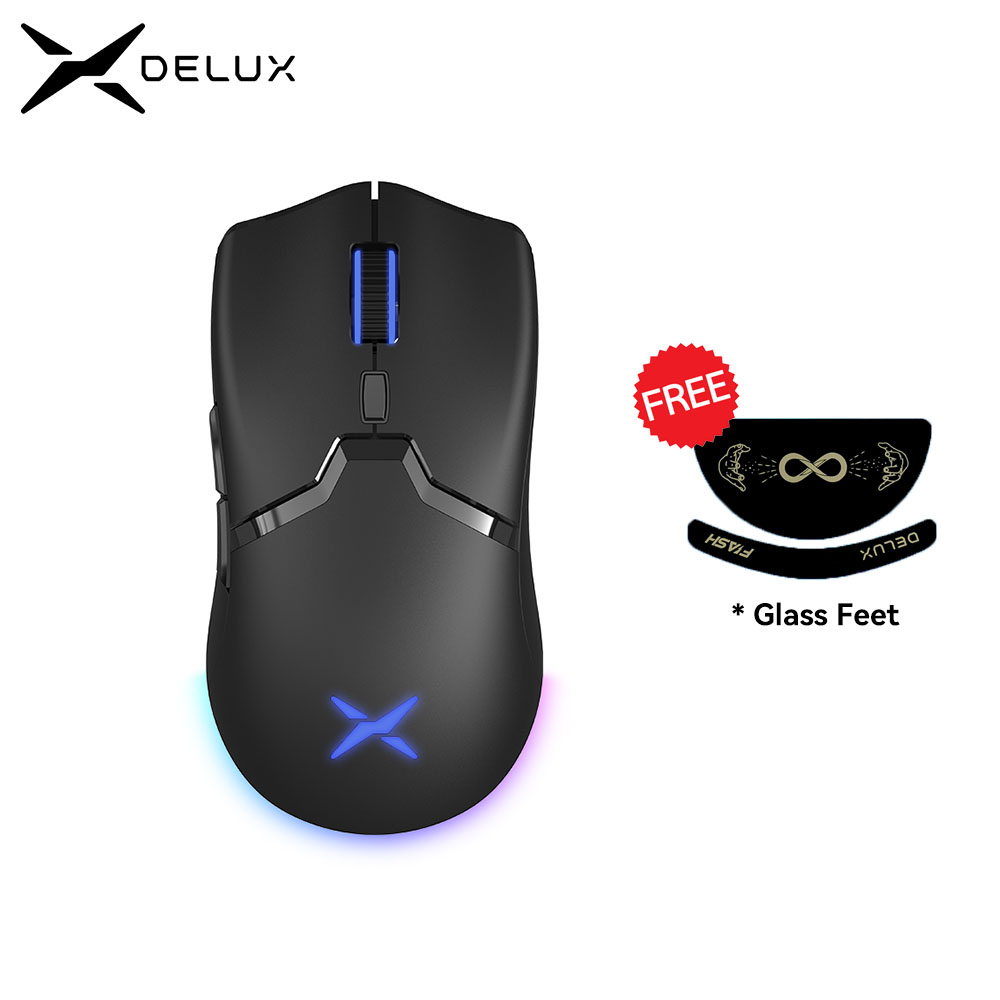 Delux M800 PAW3395 bezprzewodowa mysz do gier światło RGB 26000 DPI przewodowa programowalna ergonomiczna mysz z akumulatorem do komputera Laptop Gamer