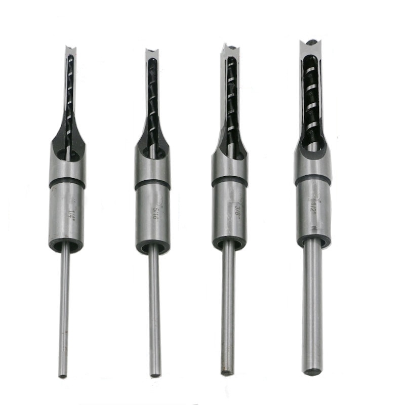 iTECHOR 4 PCS DIY Woodworking Tool Mortising Chisel Set Square Hole Extended Drill Woodworking tools 1/4 5/16 3/8 1/2 Inch