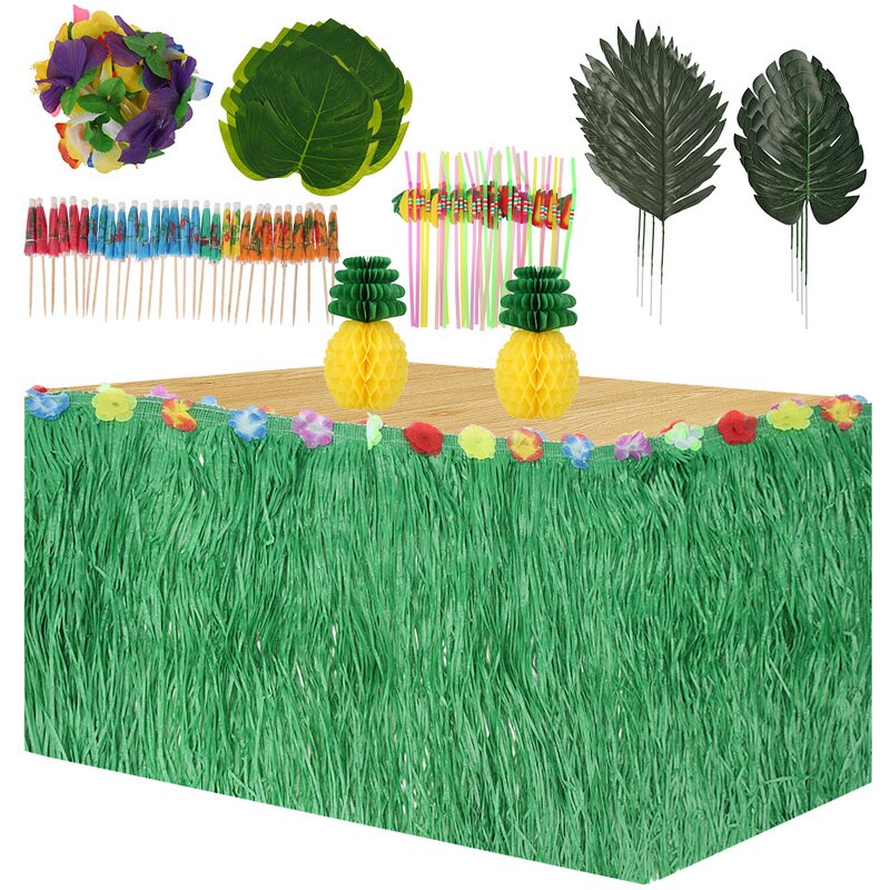 119pcs Summer Tropical Hawaiian Party Table Skirt Artificial Palm Leaves Flower Jungle Beach Theme Hawaii Party Decoration