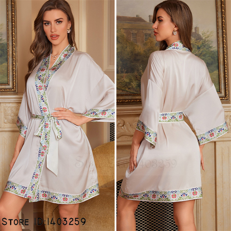 Chinese Stijl Print Badjas Nachtkleding Zomer Ijs Zijde Kimono Badjas Loungewear Casual Dames Kamerjas Nachtkleding: Fuchsia