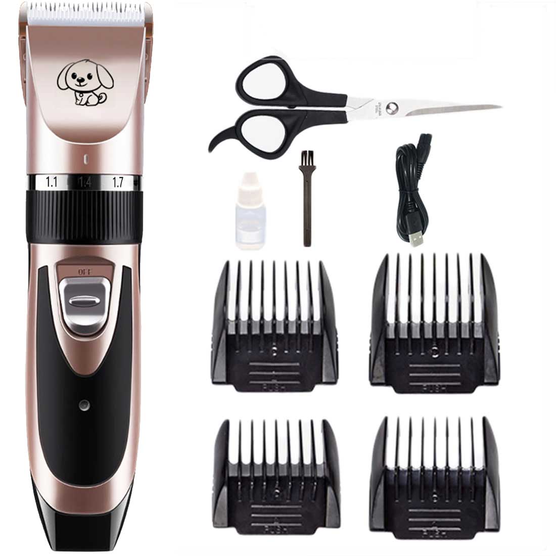 Rechargeable Pet Cat Dog Hair Trimmer Shaver Set Electric Dog Clipper Cat Low-noise Grooming Shaver Cut Machine Set+Spare Blade: Rose gold 3