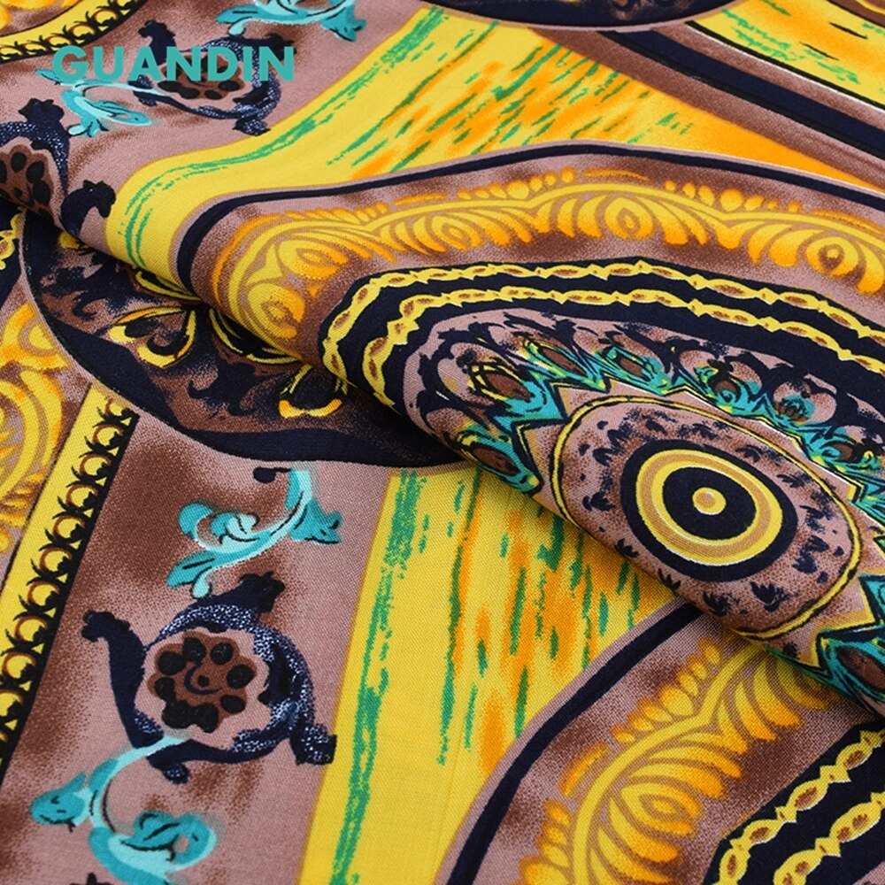 Guanin, medio metro 50x140cm patrones geométricos amarillos/tela de ropa de verano/imitación de seda impresa/falda/Vestido/Material de la camisa