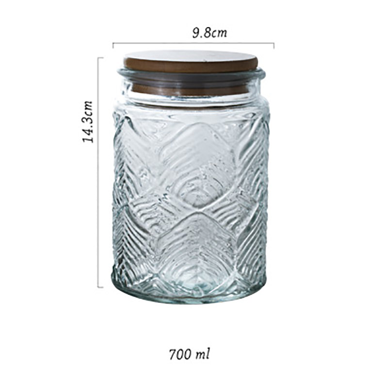 Relief Glass Storage Jar Carved Flower with Wooden Lid Sugar Crystal Jars Seal Tea Caddy Grain Dispenser Kitchen Supplies: B-3Bamboo cover