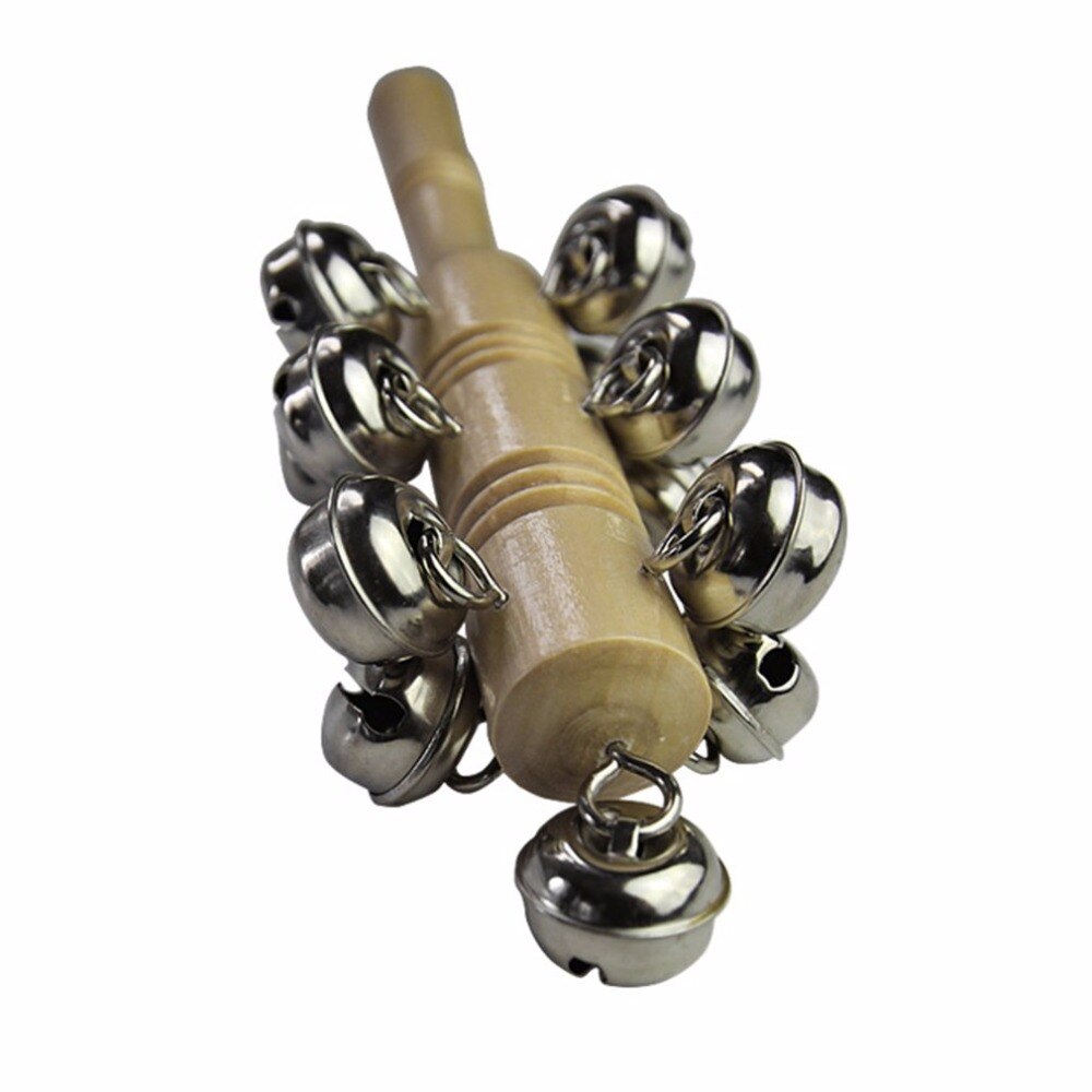 Trä baby skallra barn leksak musikinstrument handtag trä aktivitet bell stick shaker för barn inspirerande musikkänsla