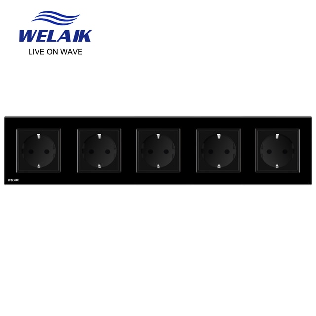 Welaik eurooppalainen standardi 16a pistorasia eu pistorasia 80*80mm 220v pistorasia 16a pistorasia lasipaneeli seinäpistorasia  a18ew: Musta 5 pistorasia