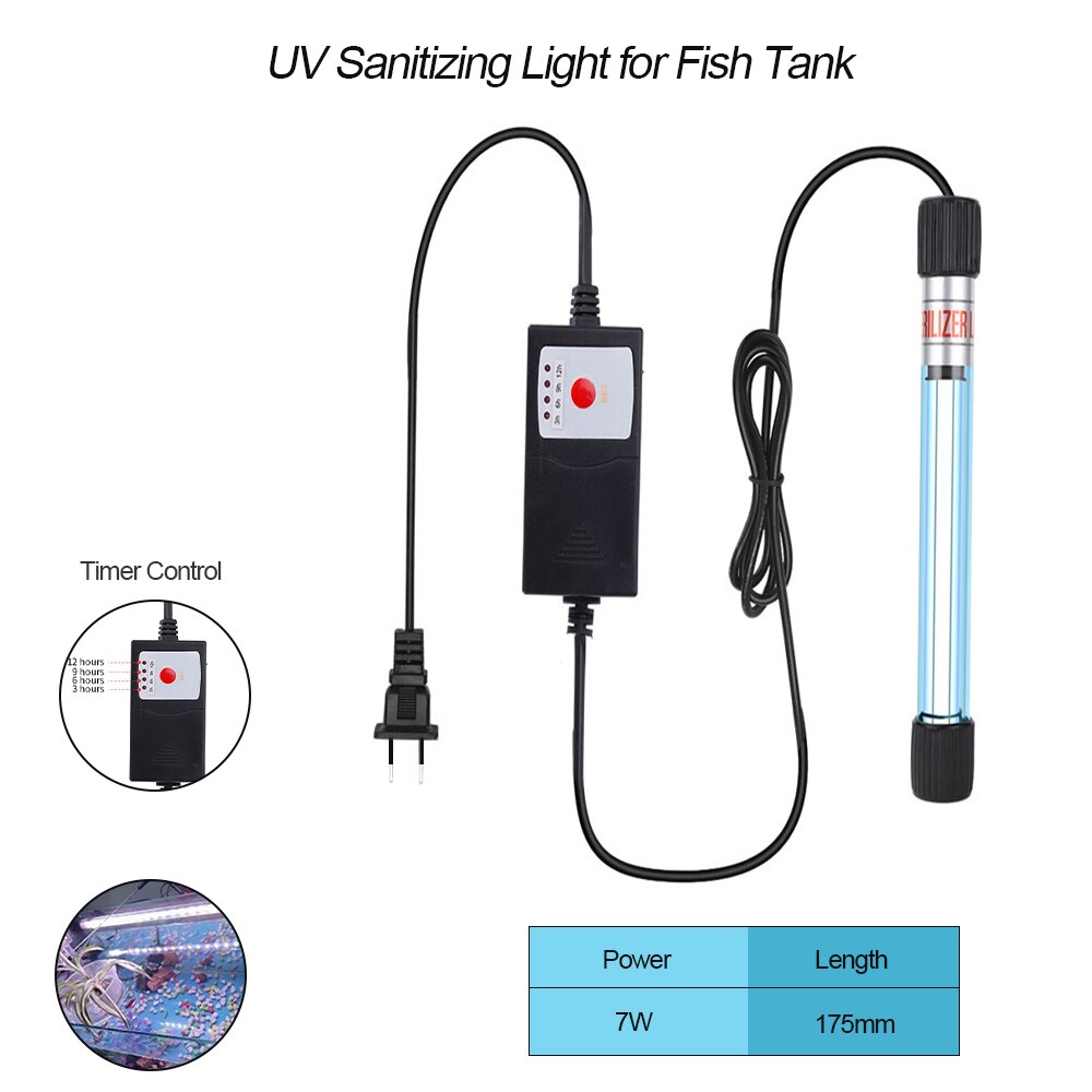 Uv-lamp voor aquariumreinigingstimer uv-ontsmettingslicht waterreiniging groene algen helder licht voor aquariumvijver eu/us-stekker: Eu -7w