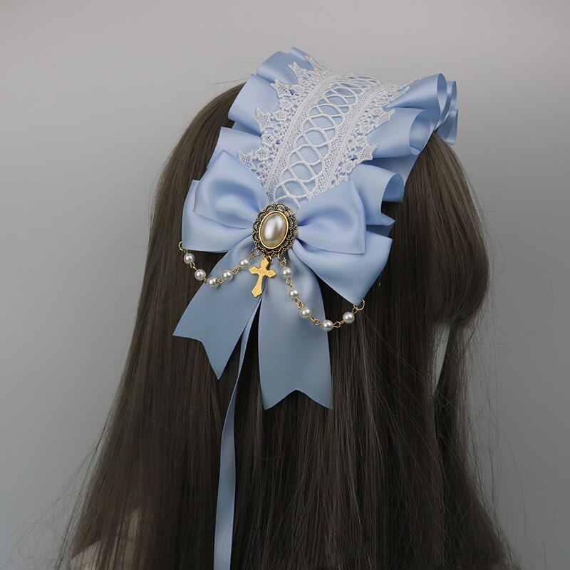 Coiffure de demoiselle d'honneur gothique, bandeau avec nœud en dentelle, croix d'ange foncé, doux Cosplay, accessoires pour cheveux Anime