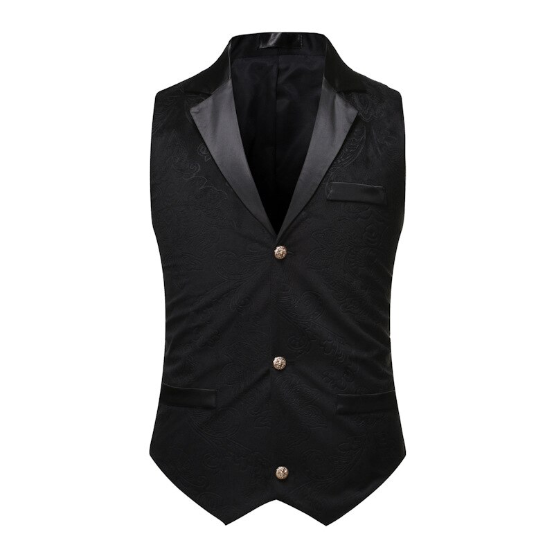 Chaleco Punk de Jacquard para hombre, prenda de terciopelo de un solo pecho, ajustada, de esmoquin para boda, color negro, Otoño, 2022: M