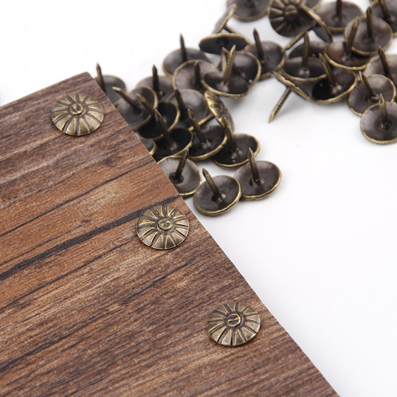 100 stk / parti guld messing dekorative negle stifter anvendt smykkeskrin bord pushpins møbler hardware træværktøj 11 x 16mm