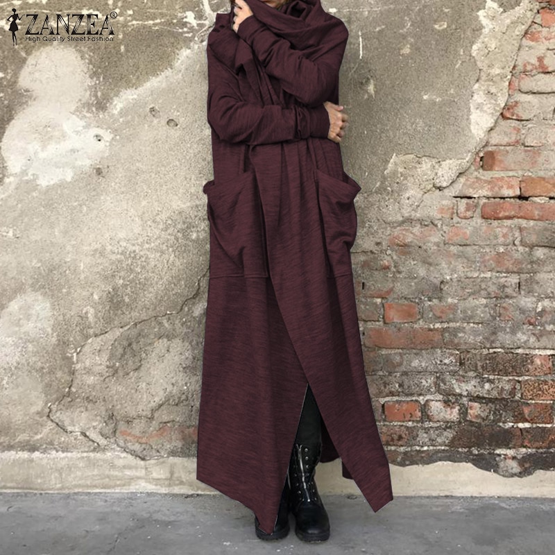 Winter Solid Hooded Jas ZANZEA Herfst Mode Onregelmatige Jassen Vestidos Vrouwen Casual Hoodies Lange Mouw Lange Vesten