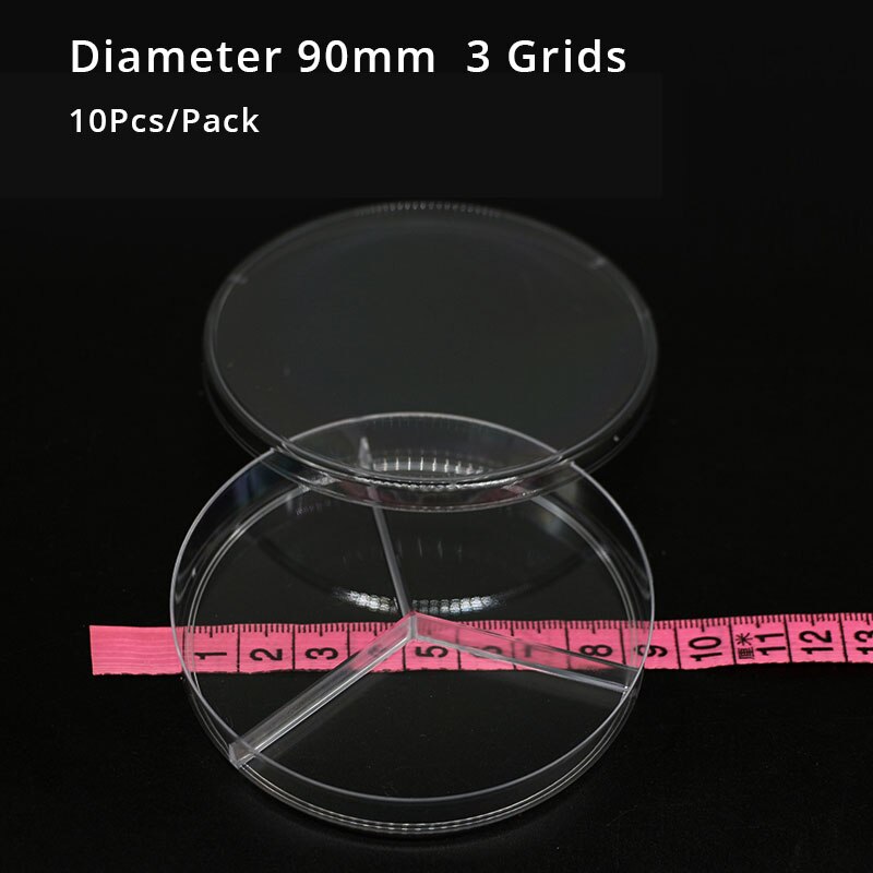 Platos de Petri de plástico estériles con tapas, 10 piezas, 90x16mm, para plato de laboratorio, platos de Petri de levadura bacteriana: 90mm 3 Grids
