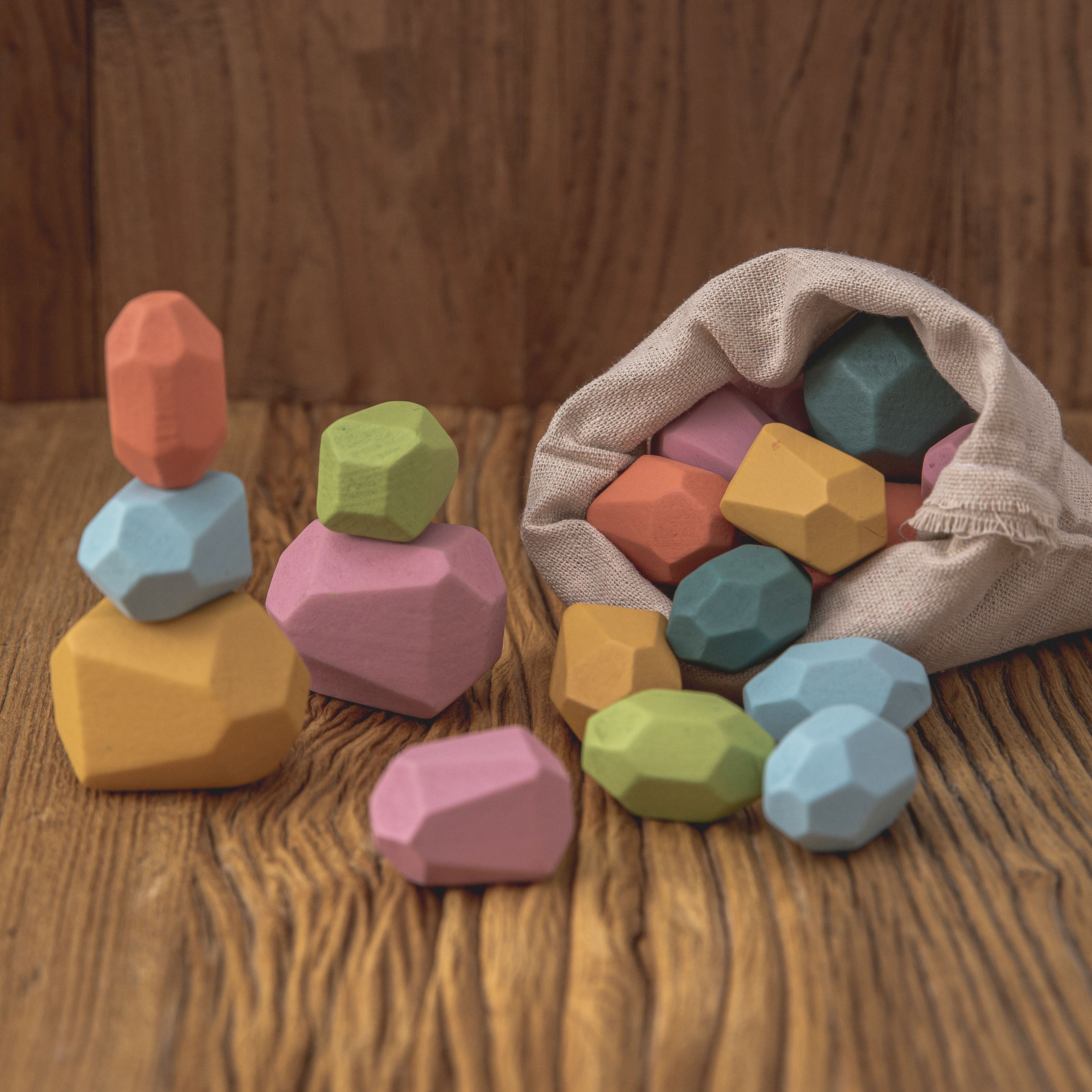 Wooden Stacking toy Rocks Stones Tumi Ishi Wood Balancing Stacked Stones Montessori Toy Block Colored Stone