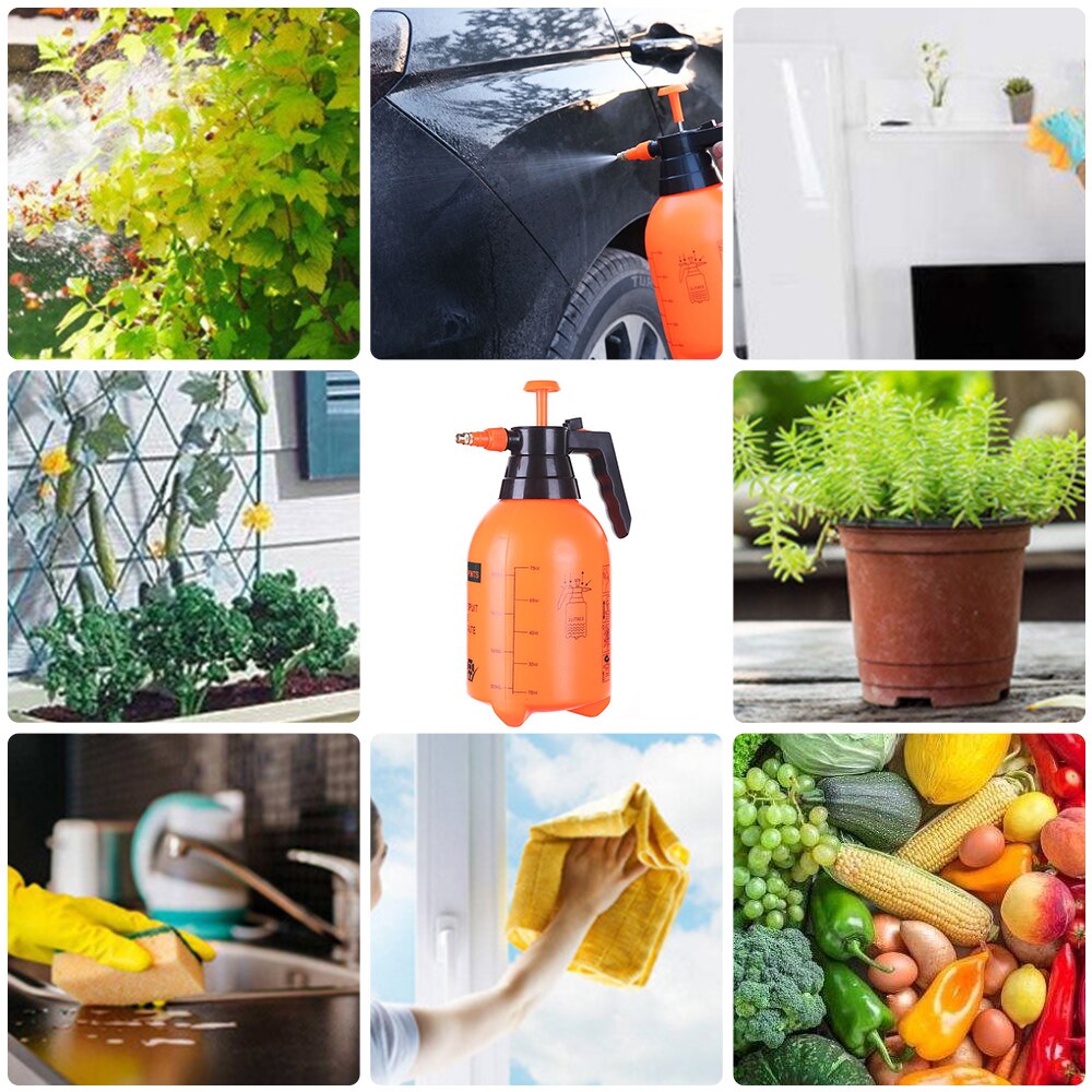 2L Orange Hand Pressure Trigger Sprayer Bottle Adjustable Copper Nozzle Head Manual Air Compression Pump Spray Bottle