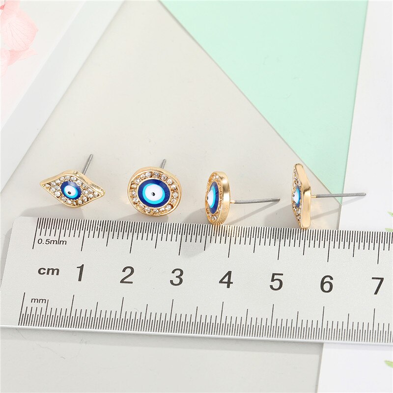 Pendientes pequeños de cristal estilo turco para mujer, aretes pequeños, Estilo Vintage, bohemio, con diamantes de imitación, Ojo de sol redondo, E667, 1 par