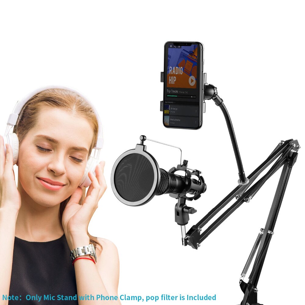 GAZ-103 regolabile registrazione Mic supporto braccio forbice + microfono filtro Pop + telaio antiurto + supporto per telefono cellulare