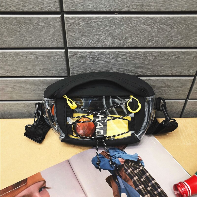 Riñonera transparente de PVC a la riñonera Unisex para hombre, bolsa de cinturón para teléfono de viaje, bolsa de PVC para el pecho, para mujer: black