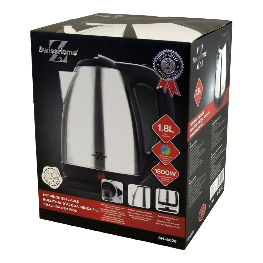 Hervidor de agua para infusiones y té de acero inoxidable con capacidad de 1,8 litros SWISS HOME