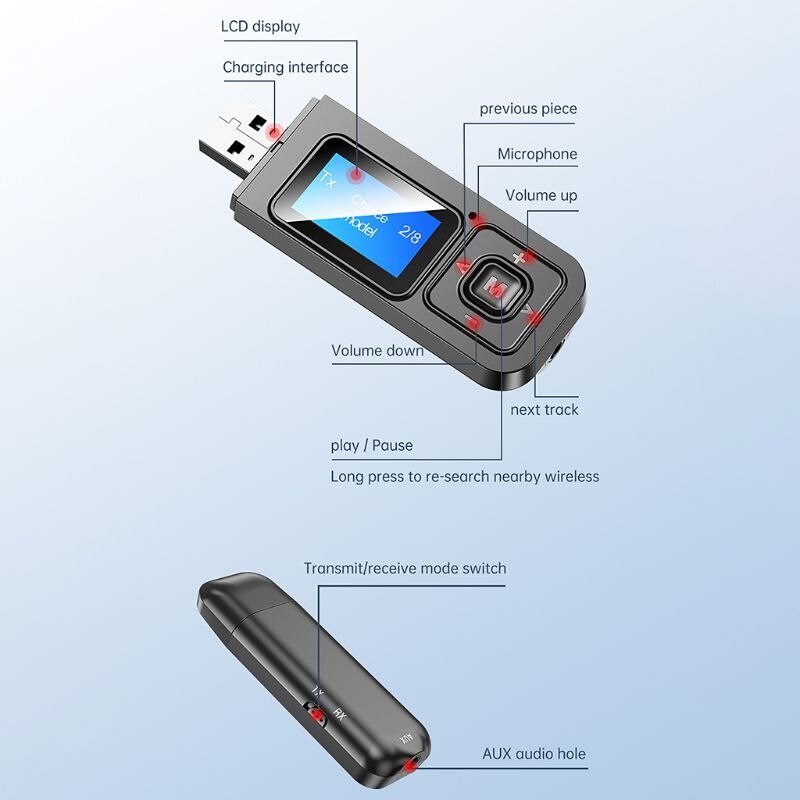 5 In 1 Lcd-scherm Bluetooth Draadloze Adapter Met Hifi Drive-Gratis Snelle Bijpassende Aansluiting Voor Pc Tv auto