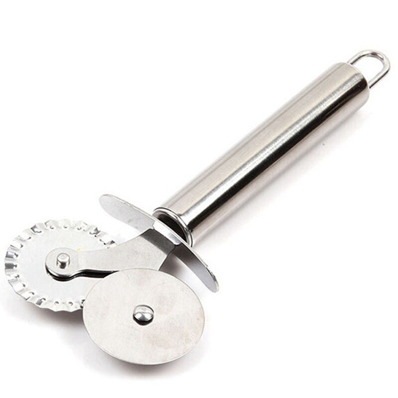 1pc rustfrit stål dobbeltrulle pizzakniv kage skæreværktøj pasta dej crimper rund kogeplade blonde hjul køkkentilbehør