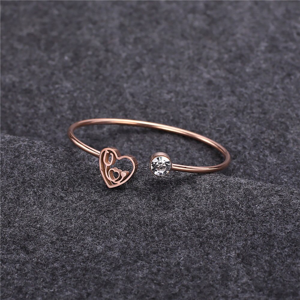 Fine4u b434 mulheres de aço inoxidável bonito amor minúsculo coração aberto manguito pulseira pulseira de batimento cardíaco dainty manguito pulseira