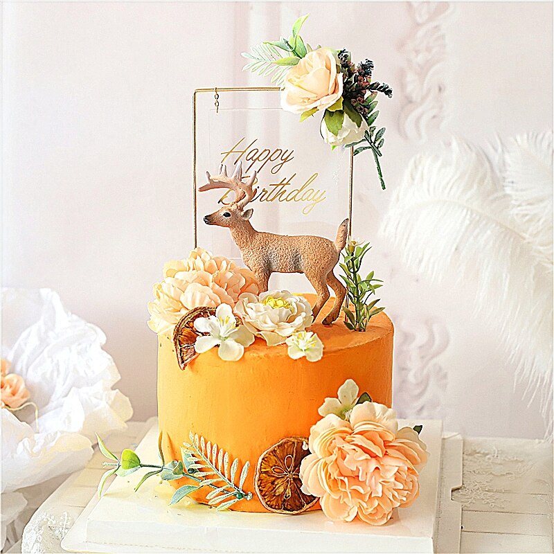 Ijzer Bloem Cake Toppers Sika Herten Decoraties Gelukkige Verjaardag Partij voor Baby Shower Anniversary