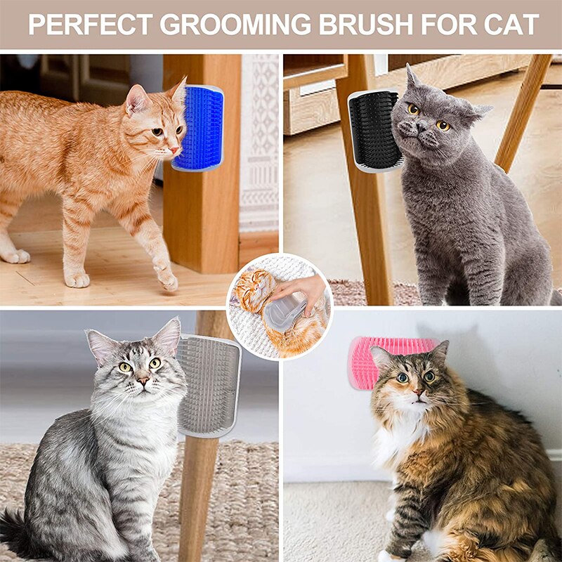 Brosse de Massage d&#39;angle mural pour chat, auto-toilettage avec cataire herbe-aux-chats doux, brosse pour le visage avec un peigne chatouillant, fournitures de toilettage pour animaux de compagnie