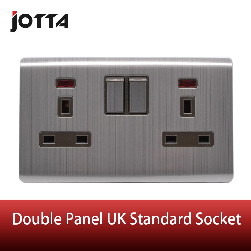 13A double prise murale style britannique standard en acier inoxydable avec lumière led