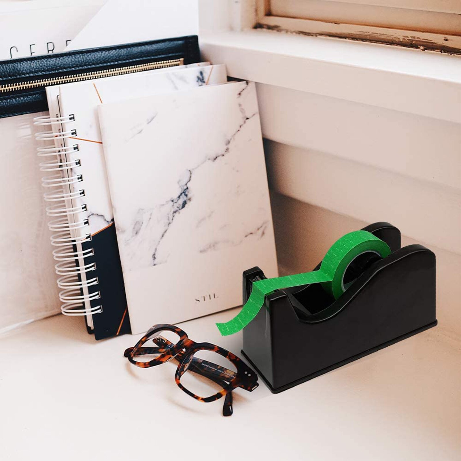 Desktop Tape Dispenser 1-inch 3-inch Core Tape Dispenser with Non-slip Base for Supermarket Office Home School Black