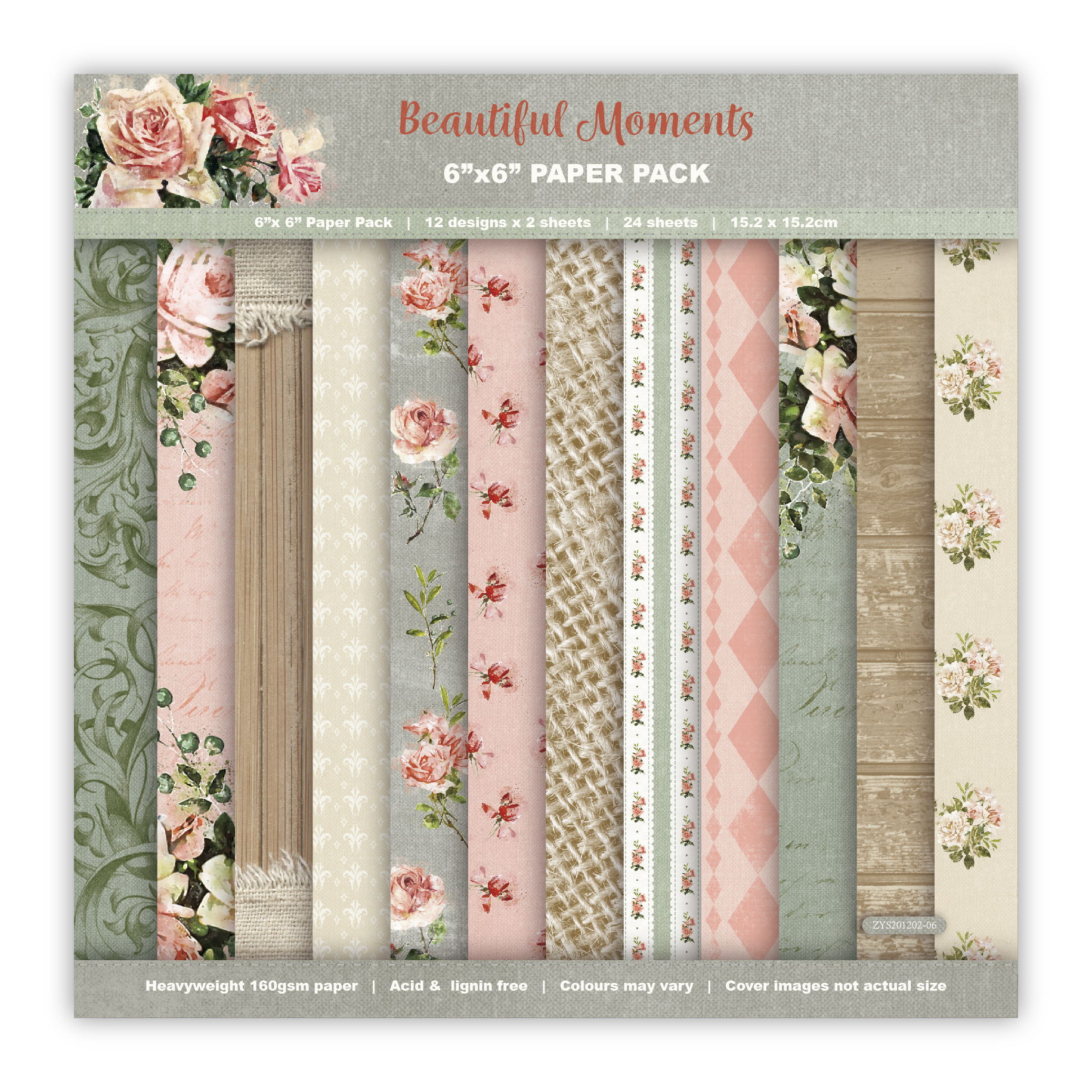 Beautiful moments Scrapbooking paper pack of 24 sheets handmade craft paper craft Background pad 422