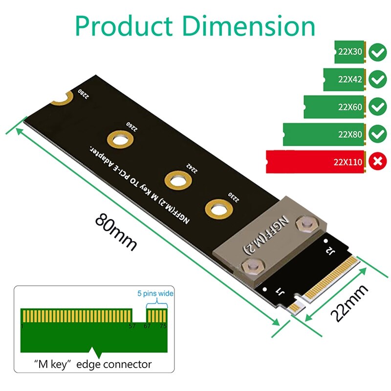 M.2 Ngff Nvme M Sleutel Ssd Verlengkabel 2280 Riser Extender Card Ondersteuning Pci-E 3.0 4X Verlengsnoer