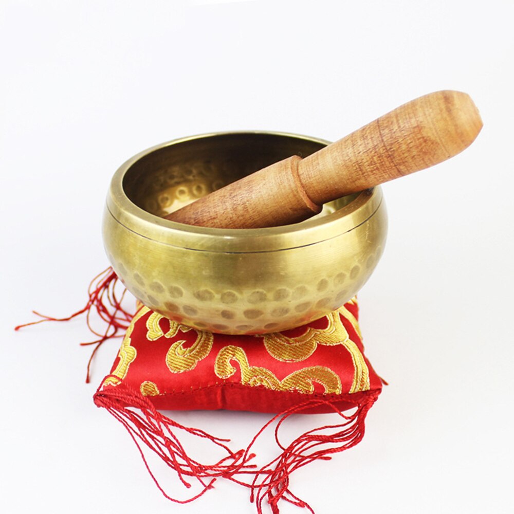1pc buddhistiska ljudskål chanting skål yoga meditation ljudterapi skål ren koppar skål med träpinne packning (gul)