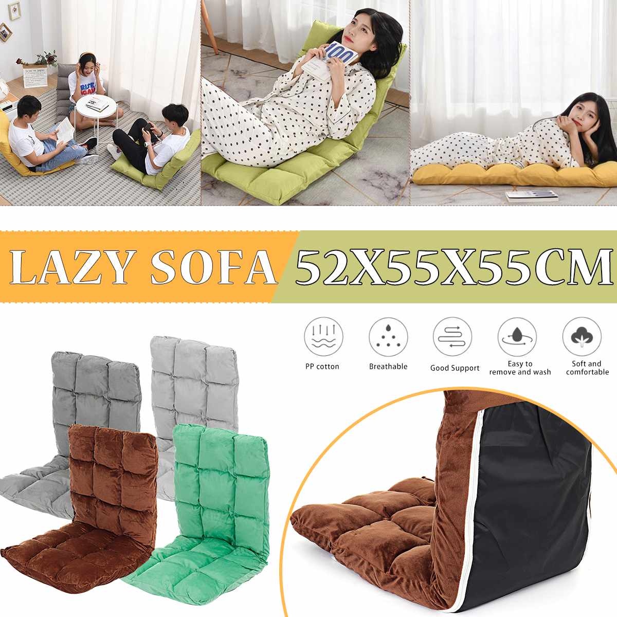 Tatami Bedroom Chair Floor Home Decor Small Foldable Lazy Sofa Chair For Reading 52x55x55CM