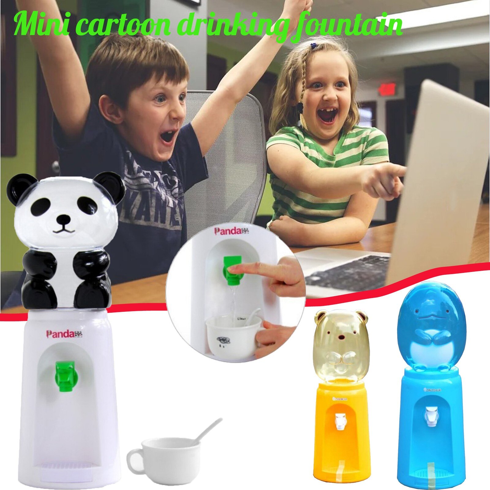 4# Mini Water Dispenser Cartoon Dormitory Office Water Dispenser Hand Press Water Pumps Cartoons Children Kids Water Bottle