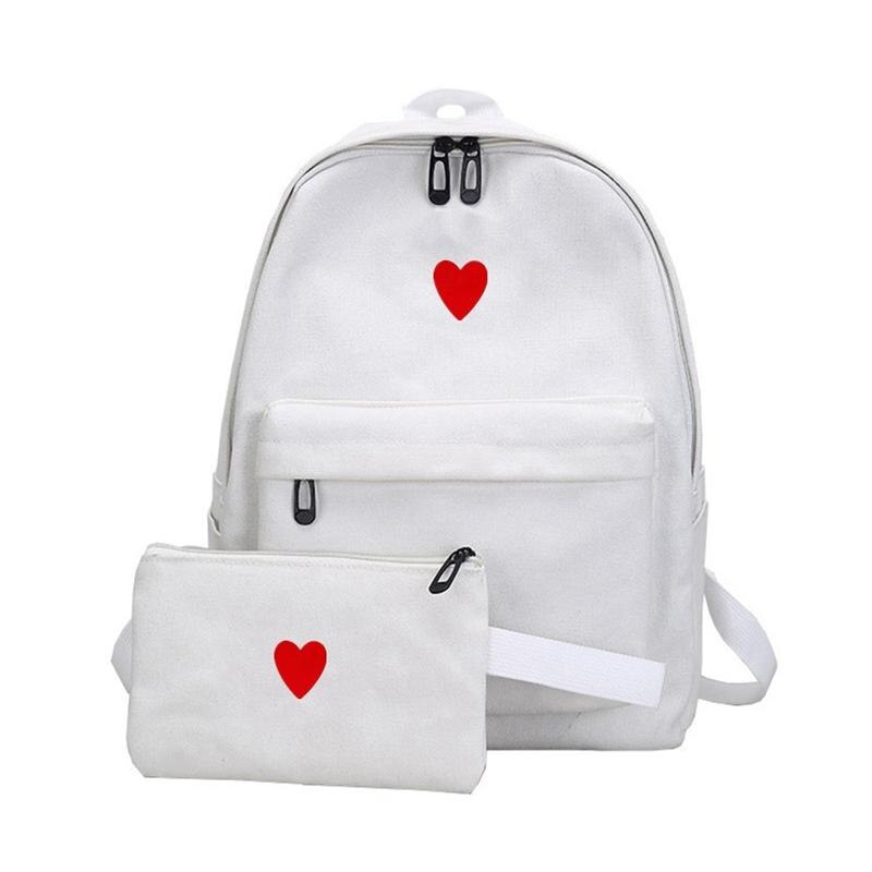 Lærred rygsæk simpel kærlighed indretning rygsæk til pige skole rejse shopping teenagere skole rygsæk (sort): Hvid