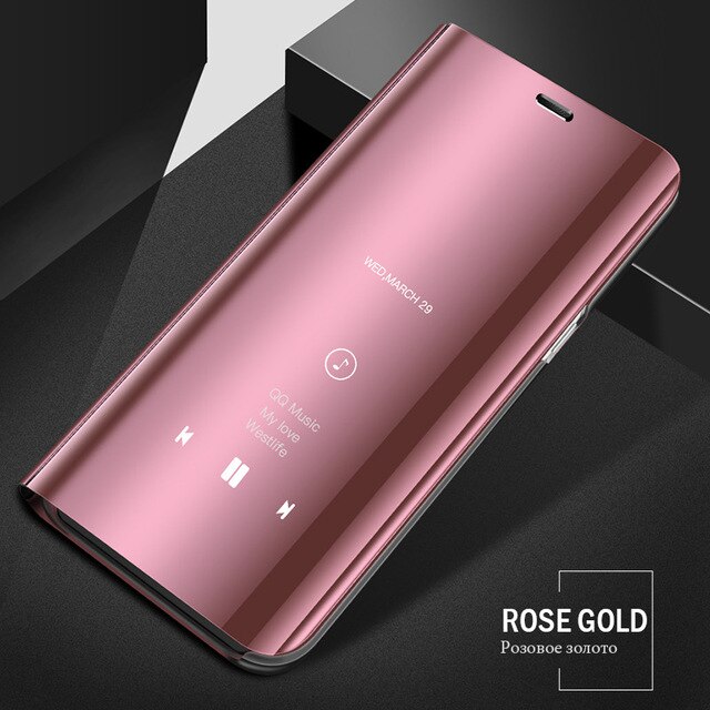 Smart spejlflip etui til huawei  p30 lite light pro clear view cover til huawei  p 30 30 lite 30 pro  p30 lite  p30 pro stående coque: P30 pro  (6.47 tommer) / Rose guld