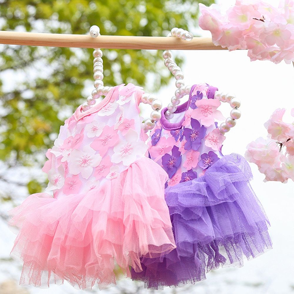 Sweet Lovely Dog Dress Flowers Lace Chiffon Dog Skirts Spring Summer Puppy Clothes Party Birthday Wedding Dress